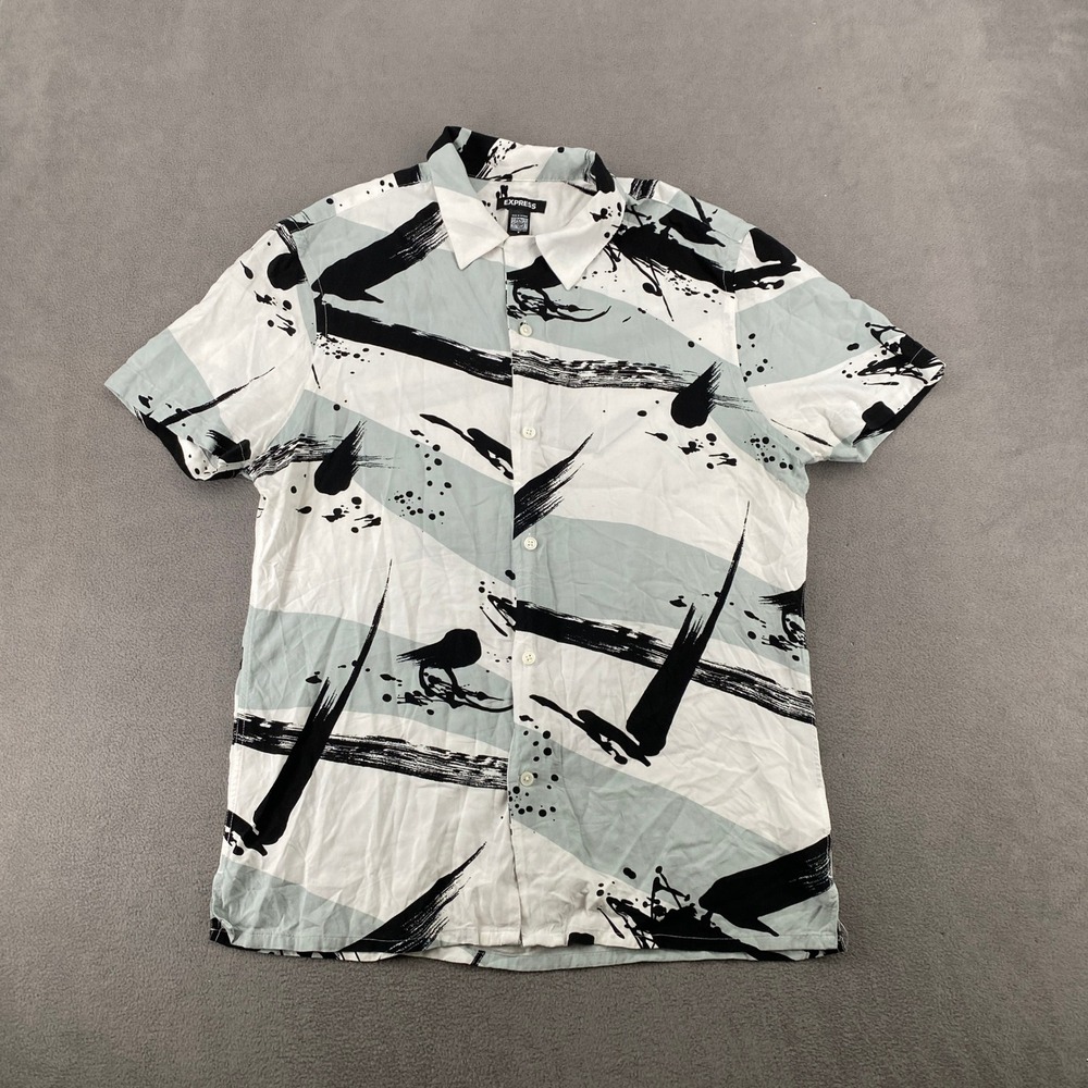 Express Conscious Edit Mens Medium Abstract Brushstroke Viscose Button Down